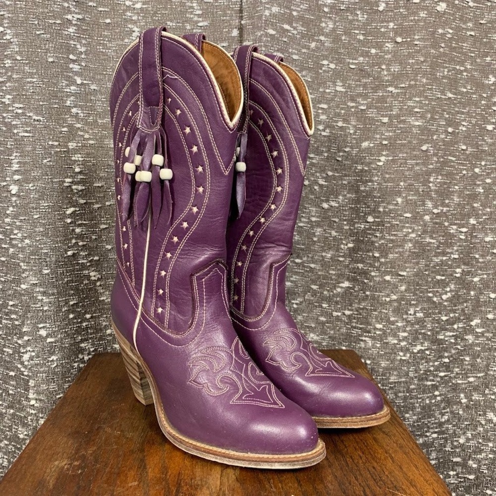 Vintage Miss Capezio Purple Western Cowboy Boots Star Stitching Women's 7.5